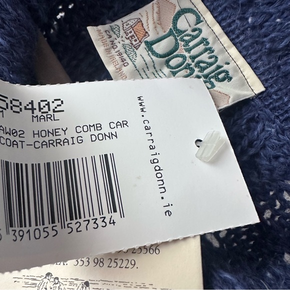 Carriag Donn Aran Blue Wool Honeycomb Cableknit Coat Fisherman Cardigan M NWT - Picture 6 of 8